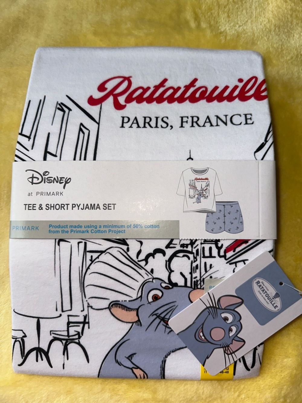 NWT woman’s Disney Ratatouille Tee & Short Pajama Set - White, Red, Gray